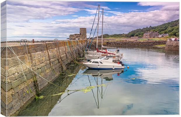 Dunure Harbour Reflection  Canvas Print by Valerie Paterson