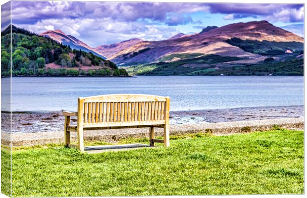 A Bench By The Loch Canvas Print by Valerie Paterson