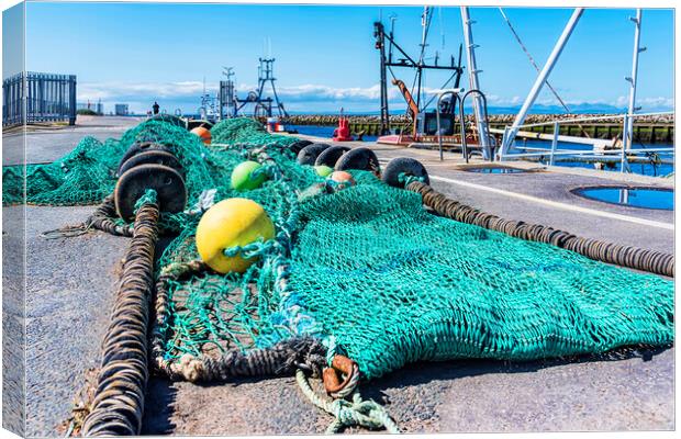 Fishing Nets Girvan Canvas Print by Valerie Paterson