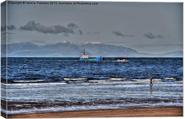 Arran View From Ayr Beach Canvas Print by Valerie Paterson