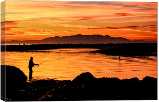 Fishing at Sunset Canvas Print by Valerie Paterson