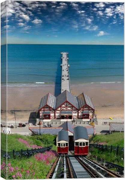 Saltburn pier and funicular railway Canvas Print by Gary Eason
