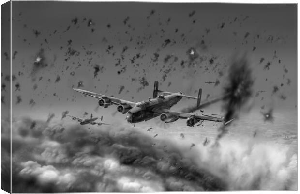 Halifax hit by flak over Gelsenkirchen BW version Canvas Print by Gary Eason