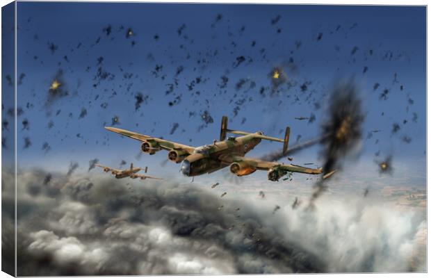 Halifax hit by flak over Gelsenkirchen Canvas Print by Gary Eason