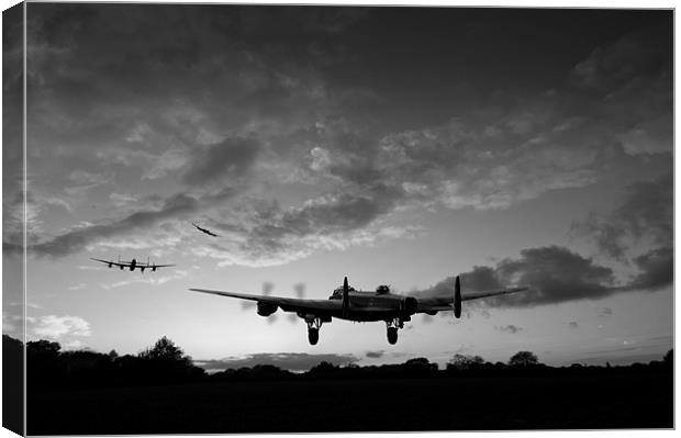 Lancasters taking off at sunset B&W Canvas Print by Gary Eason