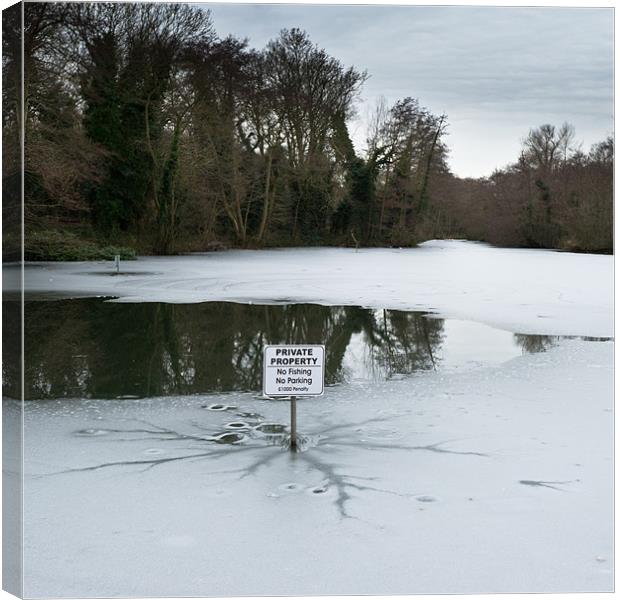 Frozen pond: no parking Canvas Print by Gary Eason