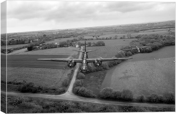 RAF Bostons on low-level strike black and white ve Canvas Print by Gary Eason
