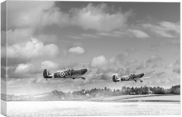 Winter ops: Spitfires, black and white version Canvas Print by Gary Eason