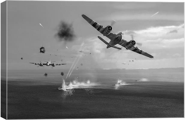 Beaufighters attacking E-boats black and white ver Canvas Print by Gary Eason