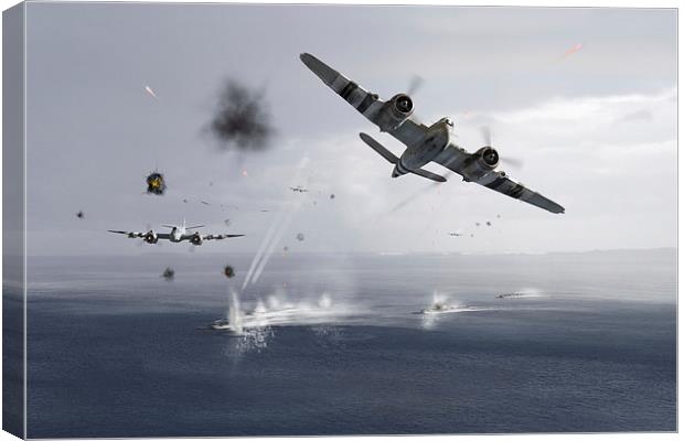 Beaufighters attacking E-boats Canvas Print by Gary Eason
