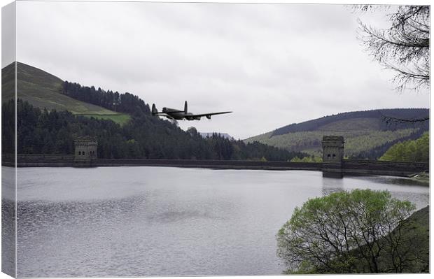 Dambusters Lancaster at the Derwent Dam Canvas Print by Gary Eason