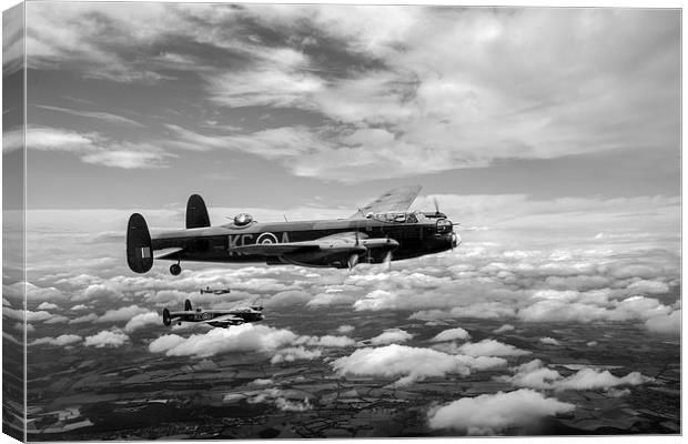 617 Squadron Tallboy Lancasters black and white ve Canvas Print by Gary Eason
