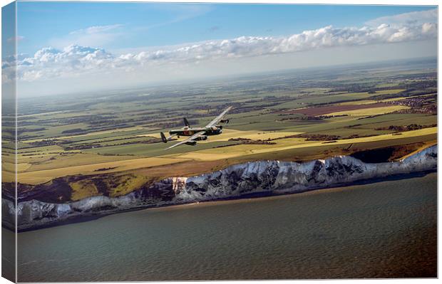Lancaster over the white cliffs in Kent Canvas Print by Gary Eason