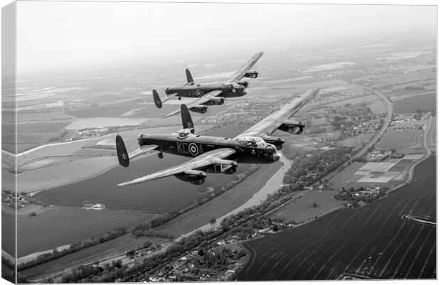 Two Lancasters over the upper Thames black and whi Canvas Print by Gary Eason