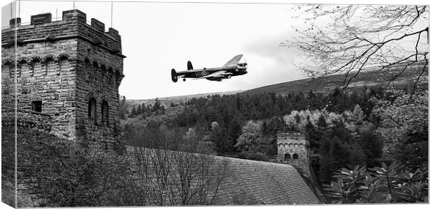 Canadian Lancaster V-RA at the Derwent Dam black a Canvas Print by Gary Eason
