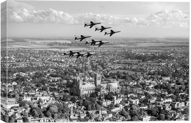 Red Arrows over Lincoln black and white version Canvas Print by Gary Eason