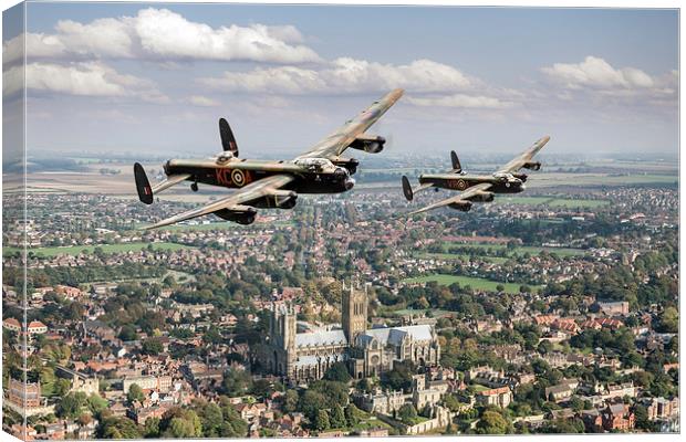 Two Lancasters over Lincoln Cathedral Canvas Print by Gary Eason