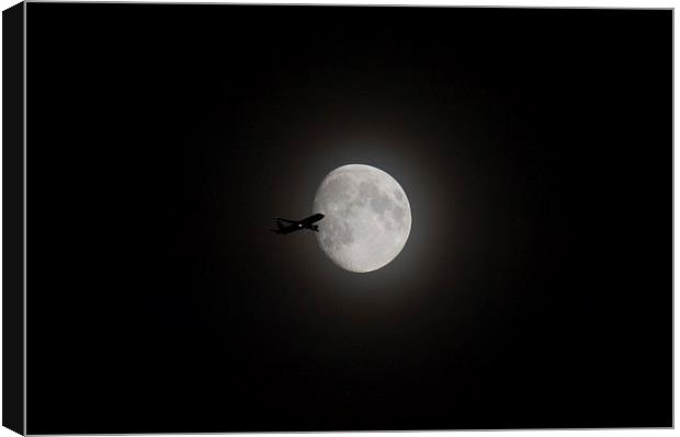 Airliner passing in front of the Moon Canvas Print by Gary Eason