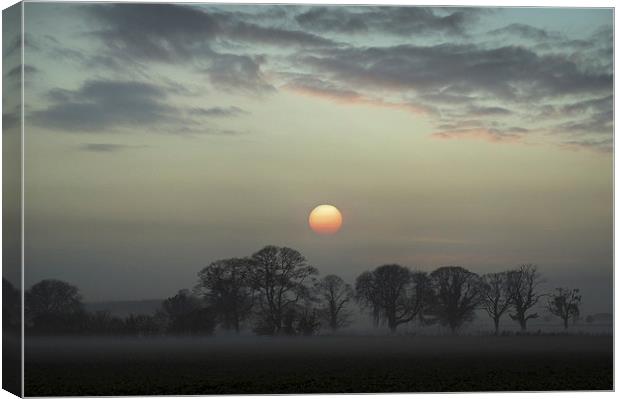 Misty rural autumn sunset landscape Canvas Print by Gary Eason