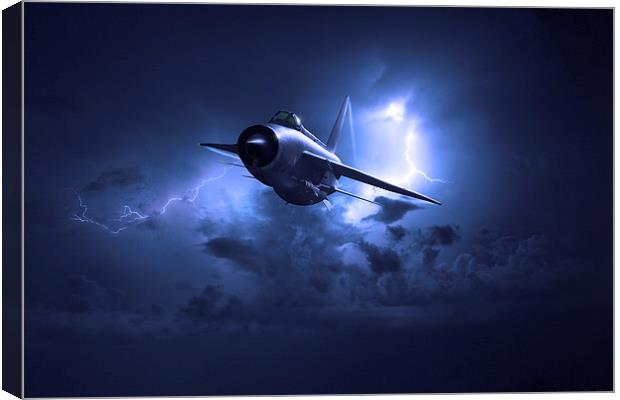 Lightning storm: RAF Lightning in electric storm Canvas Print by Gary Eason