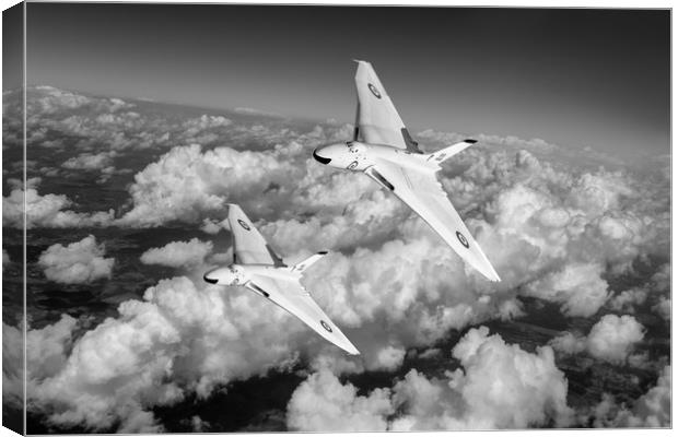 Two Avro Vulcan B1 nuclear bombers BW version Canvas Print by Gary Eason