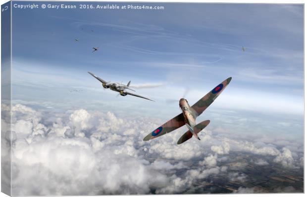 Spitfire attacking Heinkel bomber Canvas Print by Gary Eason