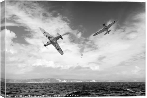 Bf109 down in the Channel B&W version Canvas Print by Gary Eason
