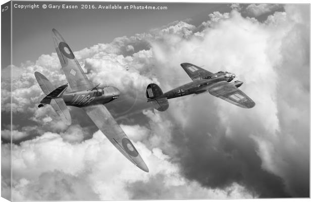 The Chase: Spitfire pursuing Heinkel, B&W version Canvas Print by Gary Eason