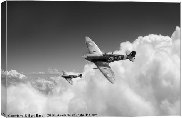222 Squadron Spitfires above clouds, B&W version Canvas Print by Gary Eason