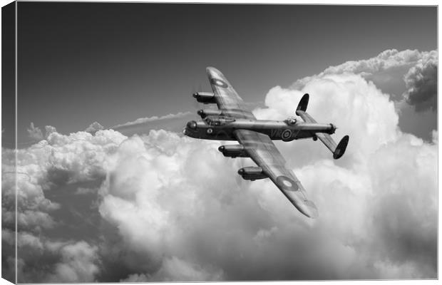 Lancaster KB799 The Moose above clouds, B&W versio Canvas Print by Gary Eason