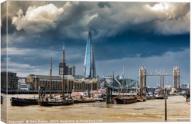 Storm looming over The Shard and Tower Bridge Canvas Print by Gary Eason