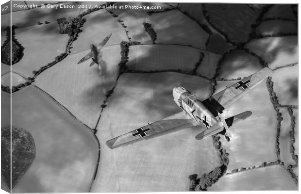 Adolf Galland attacking Spitfire B&W version Canvas Print by Gary Eason
