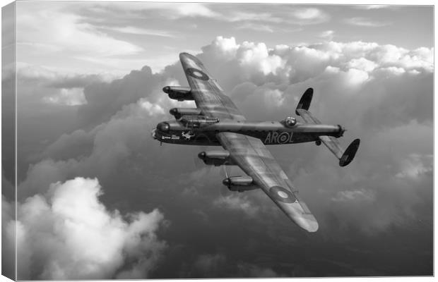Lancaster W5005 AR-L Leader above clouds B&W Canvas Print by Gary Eason