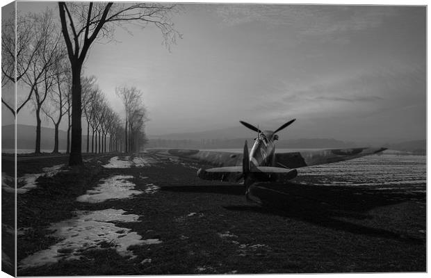 Spitfire in winter, black and white version Canvas Print by Gary Eason