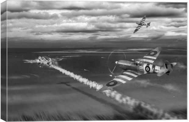 Normandy Spitfire attack B&W version Canvas Print by Gary Eason