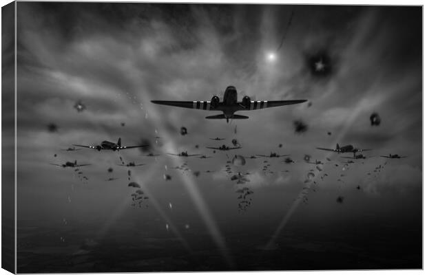 D Day RAF paratroop Dakotas Normandy invasion B&W  Canvas Print by Gary Eason