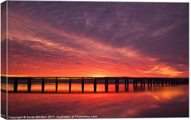 Dundee`s Tay Rail Bridge Sunrise. Canvas Print by Derek Whitton