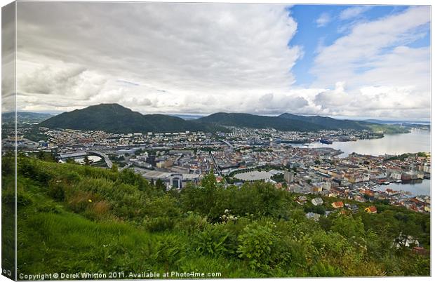 City view of Bergen, Norway Canvas Print by Derek Whitton