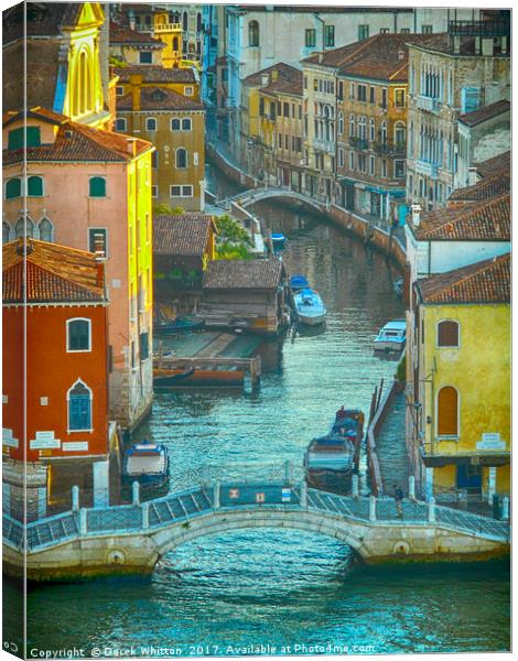 Canal in Venice Canvas Print by Derek Whitton