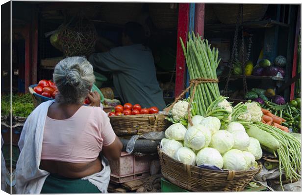 vegetable selling at Palayam Market, Trivandrum Canvas Print by Hassan Najmy