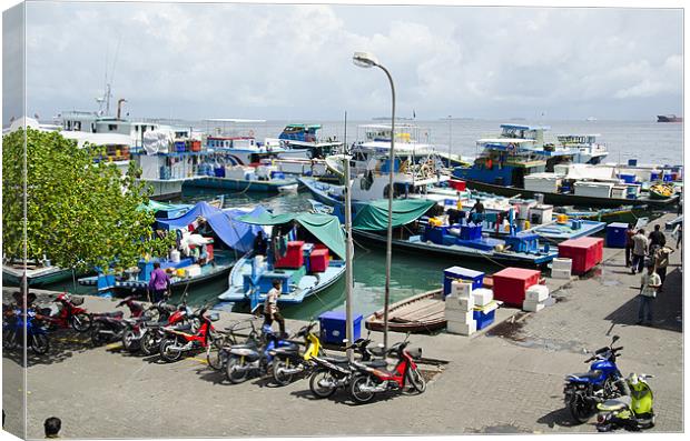 busy harbor of Male' Maldives Canvas Print by Hassan Najmy