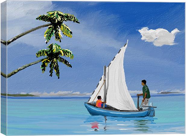 Boat in calm waters Canvas Print by Hassan Najmy