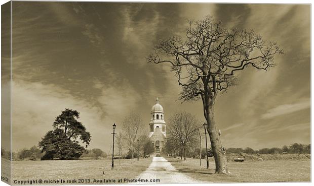 Spooky tree and old chapel Canvas Print by michelle rook