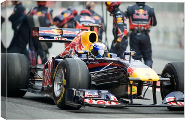 Sebastian Vettel leaving the pits Canvas Print by SEAN RAMSELL
