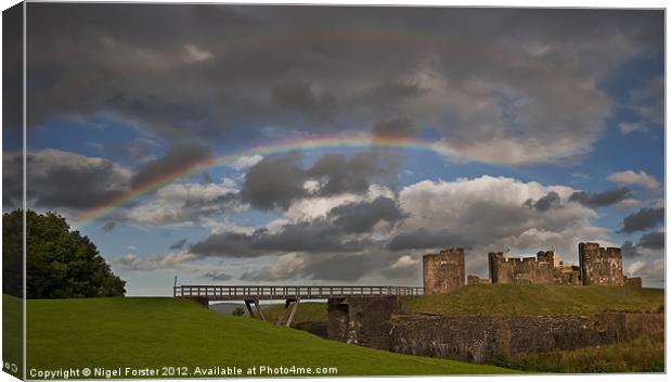 Caerphilly Castle Rainbow Canvas Print by Creative Photography Wales