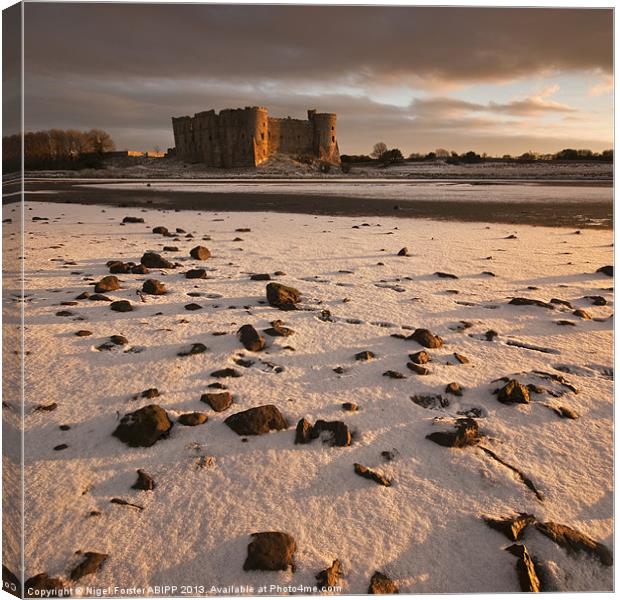 Carew Castle winter view Canvas Print by Creative Photography Wales
