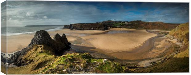 Three Cliffs Bay panorama Canvas Print by Creative Photography Wales