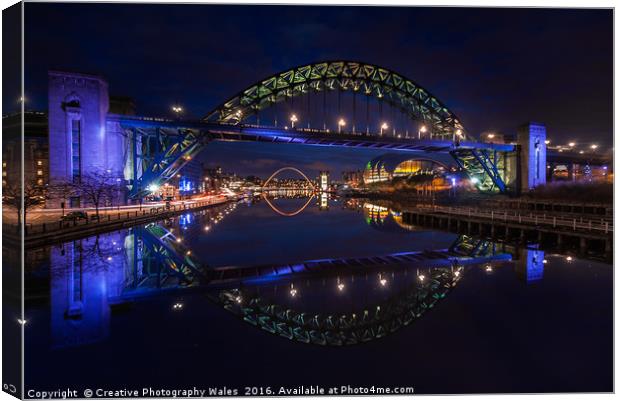 Tyne Bridge at Night Canvas Print by Creative Photography Wales