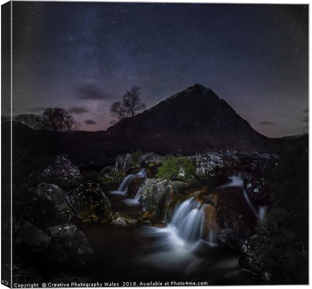 Glen Etive Waterfalls Night Sky Canvas Print by Creative Photography Wales