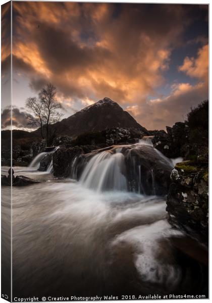 Glen Etive Waterfalls at Sunset Canvas Print by Creative Photography Wales